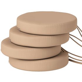 Patio Chair Cushions Set of 4 Round Seat Cushions for Dining Bistro Chairs Machine Washable, 15" x 15" x 3", Khaki