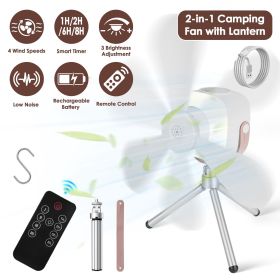 Tent Ceiling Fan with Light Tripod Stand 7200mah Rechargeable Battery Operated Hanging Canopy Fan with Remote Control 4 Wind Speeds 3 Brightness