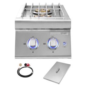 Double Grilling Side Burners, 2 x 17,000BTU Liquid Propane Side Burner for Outdoor Kitchen, Convertible to Natural Gas