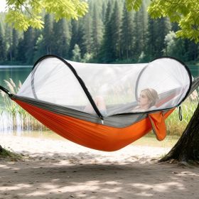 1Pc  Camping Hammock With Mosquito Net Portable Hammock Tent With Built In Mosquito Net Dual Way Zippers 440lbs Capacity Attached Storage Pocket (Option: Orange Grey)